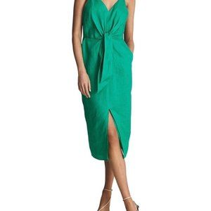 NWT Reiss Kay Sleeveless with Pockets green Linen Dress Size US 8 (UK 12)